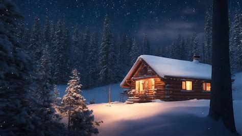 Premium Photo | Cozy Winter Cabin in Snowy Woods under Starry Night Sky