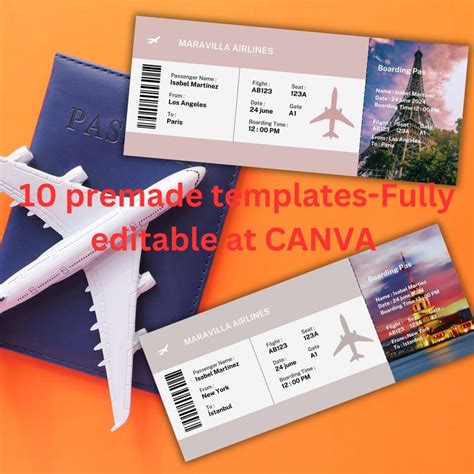 Boarding Pass Template Editable Boarding Pass Canva Template Boarding Ticket Fake Plane Ticket