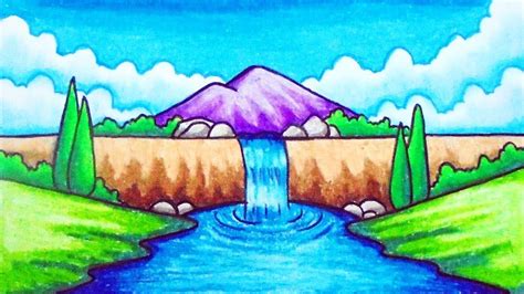 How To Draw Easy Scenery Drawing Waterfall Scenery Drawing With Oil | Images and Photos finder