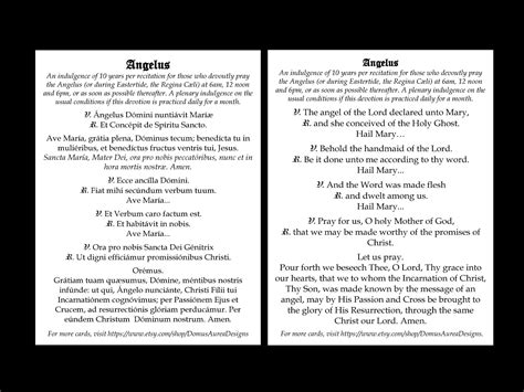 Angelus English or Latin Large Prayer Holy Card - Etsy