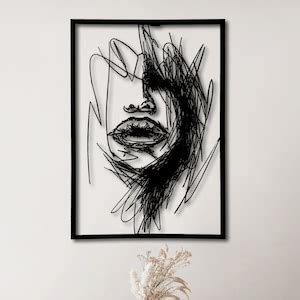 Woman Face Metal Wall Art Abstract Woman Face Scribble Art