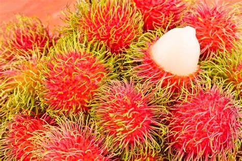 Red Rambutan Sweet Delicious On Background Healthy Rambutan Tropical