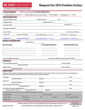 Fillable Online Ncsu Request For Spa Position Action Ncsu Fax Email