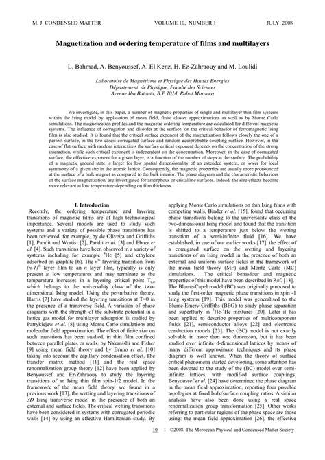 PDF Magnetization And Ordering Temperature Of Films And Multilayers