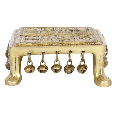 Brass World Brass Swastik Engraved Pooja Aasan Chowki For Idols Diya