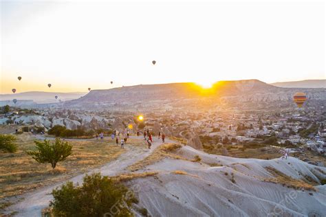 Cappadocia Hot Air Balloon Photography At Sunset Background, Cappadocia ...