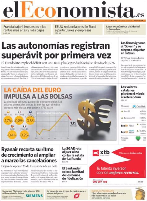 Las Portadas De Los Peri Dicos Econ Micos De Hoy Jueves De Septiembre