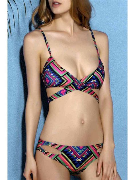 Printed Criss Cross Bikini Set Colormix Bikinis L Zaful