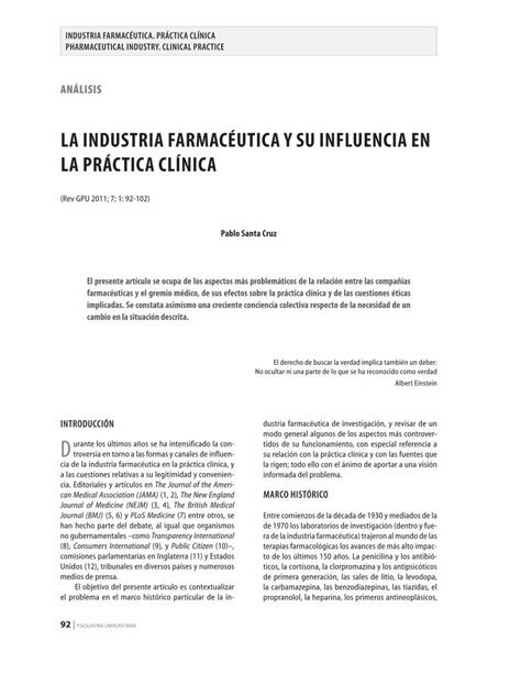 Pdf La Industria Farmac Utica Y Su Influencia En La Pr Ctica