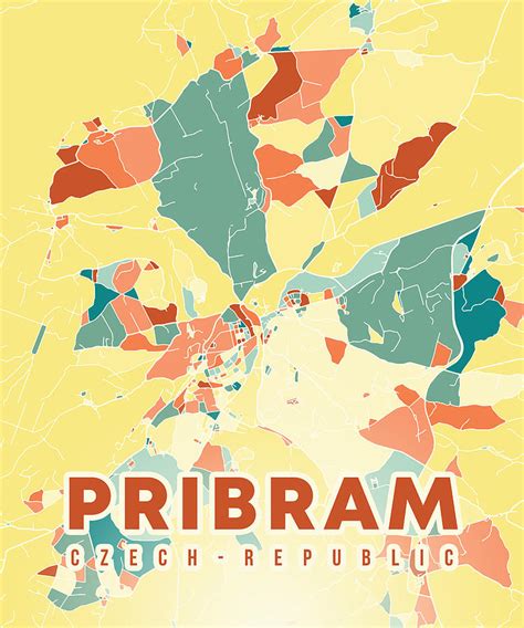 Pribram Czech Republic Map Digital Art by Alexandru Chirila | Fine Art ...