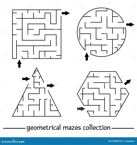 Vector Maze Template Set Blank Black And White Square Round Polygon Triangle Shaped