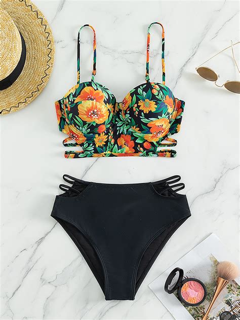 Shein Swim Vcay Floral Print Push Up Bikini Swimsuit Shein Usa