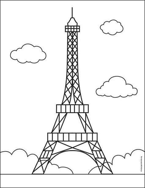 Easy How To Draw The Eiffel Tower Tutorial And Coloring Page