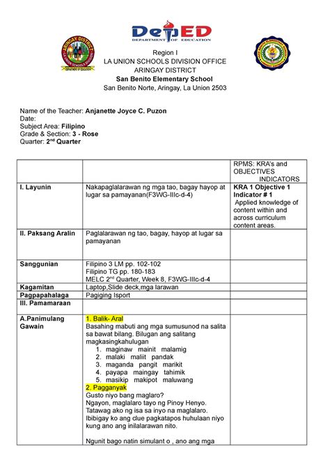 Kailanan Ng Pangngalan Grade 1 Lesson Plan