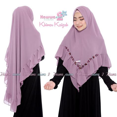 Khimar Kaizah By Hawwa Aiwa Jilbab Swarovsky Ceruty 2 Layer 001 Ungu