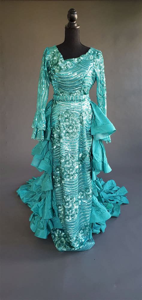 Turquoise Sequin Mermaid Dress - Used, Second Hand, Preowned & Sample