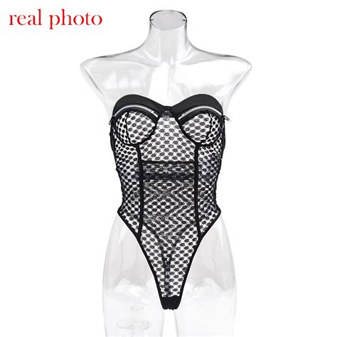 Ellolace Sensual Fishnet Bodysuit Women Latex Exotic Costumes Sexy