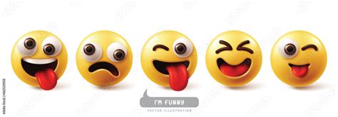 Emoji Funny Emoticon Characters Vector Set Emojis Emoticons Facial Expression In Happy Joyful