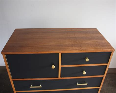 Soldmatte Black And Wood Mid Century Modern Dresser Vintage Etsy