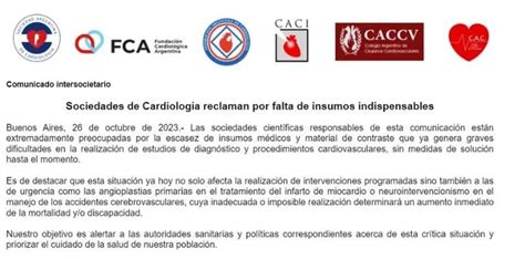 ALERTA las Sociedades de Cardiología reclaman por FALTA DE INSUMOS