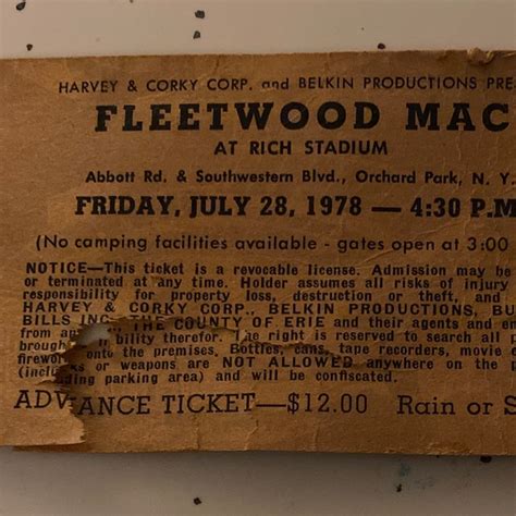 Fleetwood Mac Vintage Ticket Etsy