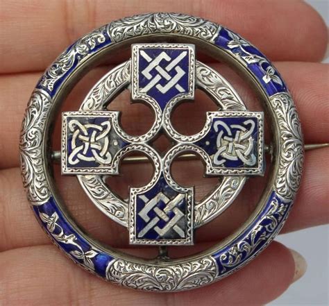 Victorian Irish Celtic Silver Enamel Brooch C 1870 Viking Jewelry