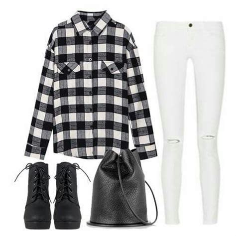 Lista Foto Outfit Camisa Cuadros Blanco Y Negro Mujer Lleno