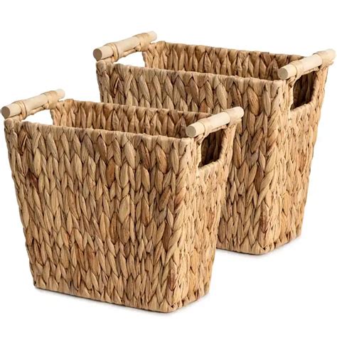 Wicker Waste Baskets Water Hyacinth Waste Paper Baskets With Wooden