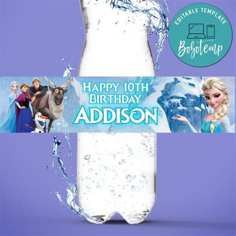 Disney Frozen Birthday Water Bottle Label Template Printable