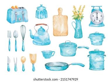 Kitchen Utensils Watercolor Photos, Images and Pictures