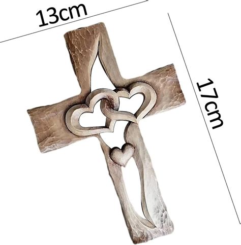 Carved Wooden Cross Intertwined Hearts Wall Hanging Hand Antique Design