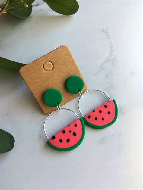 Watermelon Polymer Clay Hoop Stud Earrings Fruit Kawaii Etsy Uk