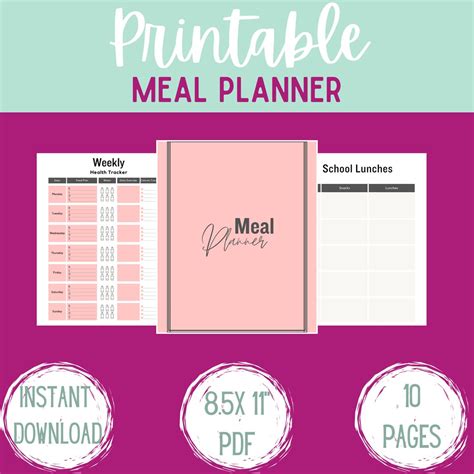 Meal Planner Printable Meal Planner Weekly Meal Plan Menu Planner Meal Prep Meal Plan Pdf