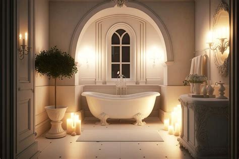 Premium Photo White And Elegant Bathroom Interior By Candlelight With