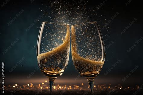 Glasses of champagne on a dark background, celebration background ...