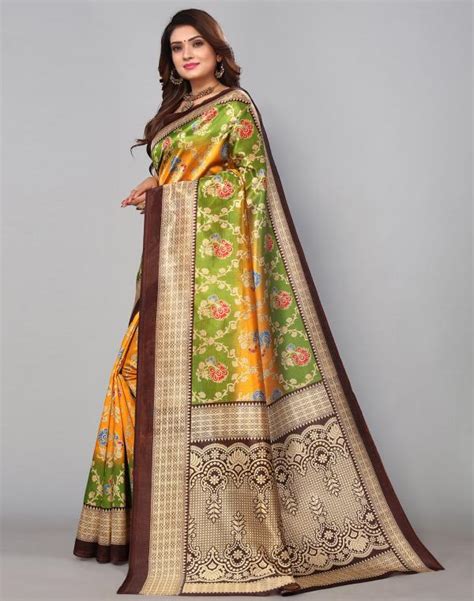 Siril Poly Silk Yellow Green Color Saree With Blouse Piece Sarees