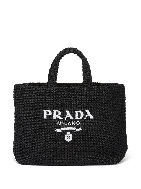 Prada Raffia Tote Bag In Black Lyst