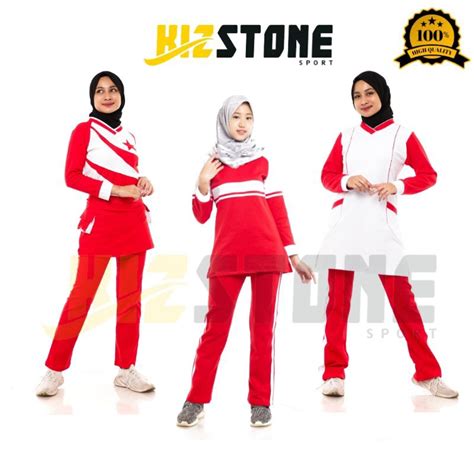 Jual Setelan Baju Olahraga Merah Putih Setelan Baju Olahraga Wanita