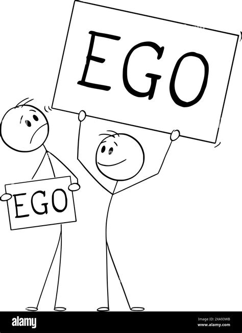 Small Or Big Ego Vector Cartoon Stick Figure Or Character Illustration