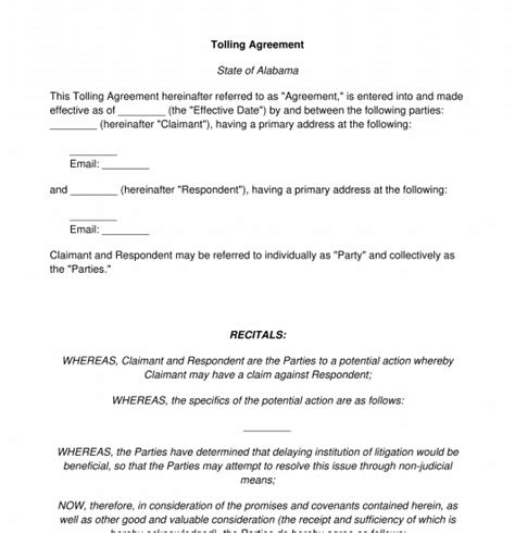 Tolling Agreement Sample Template Word Pdf