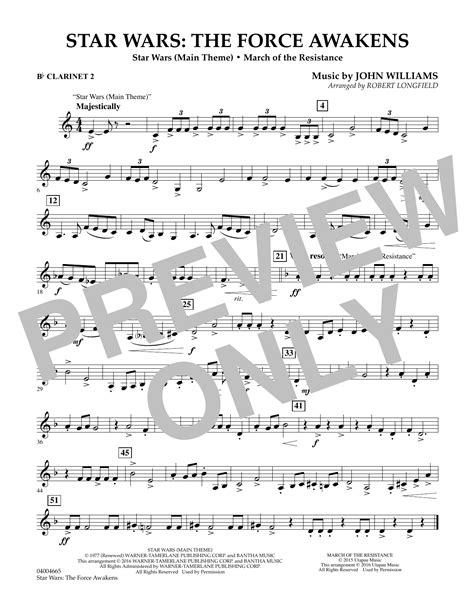 Star Wars The Force Awakens Bb Clarinet 2 By Robert Longfield Sheet