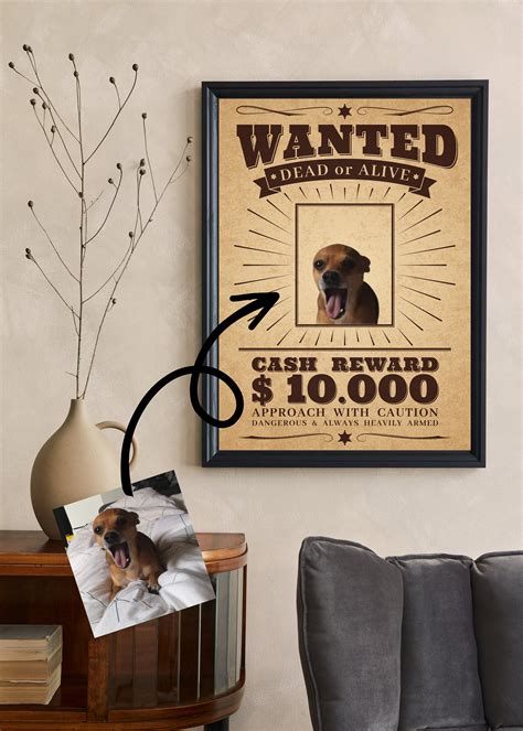 Custom Pet Wanted Poster Dog Dad Gift Birthday Gift Cat Portrait Portrait From Photo Custom From ...