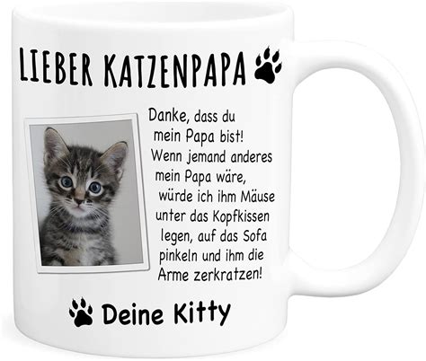 Katzenpapa Tasse Katze Geschenk Personalisiert Mit Foto Katzentasse F R