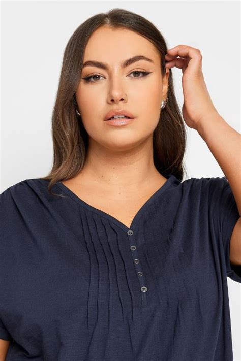 YOURS Plus Size Curve Navy Blue Henley T Shirt Yours Clothing