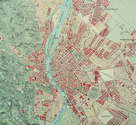 1900 Antique Large City Map Of Budapest Austro Hungarian Empire