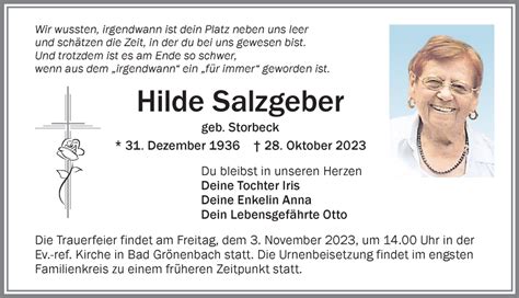 Traueranzeigen von Hilde Salzgeber Allgäuer Zeitung