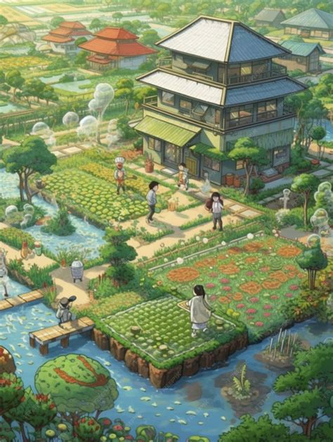 Anime scenery of a garden with a pond and a house generative ai ...