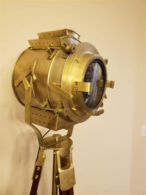 Nautical Antique Finish Brass Spotlight Searchlight Wooden Etsy