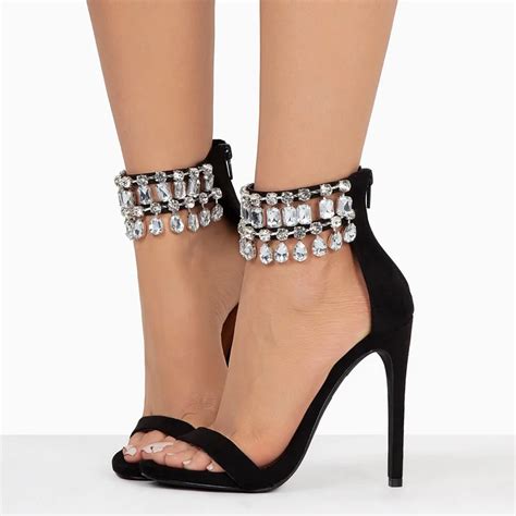 Black Rhinestone Ankle Strap Heels Vdcoo