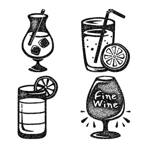 Free Vector | Monochrome drinks stickers collection